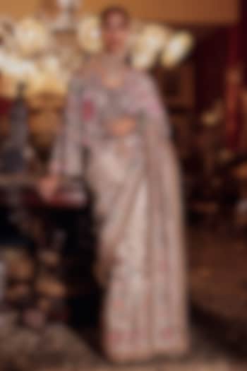 Purple Shaded Lame Bridal Saree Set by Dareaab by Sonia k Mahajan at Pernia's Pop Up Shop