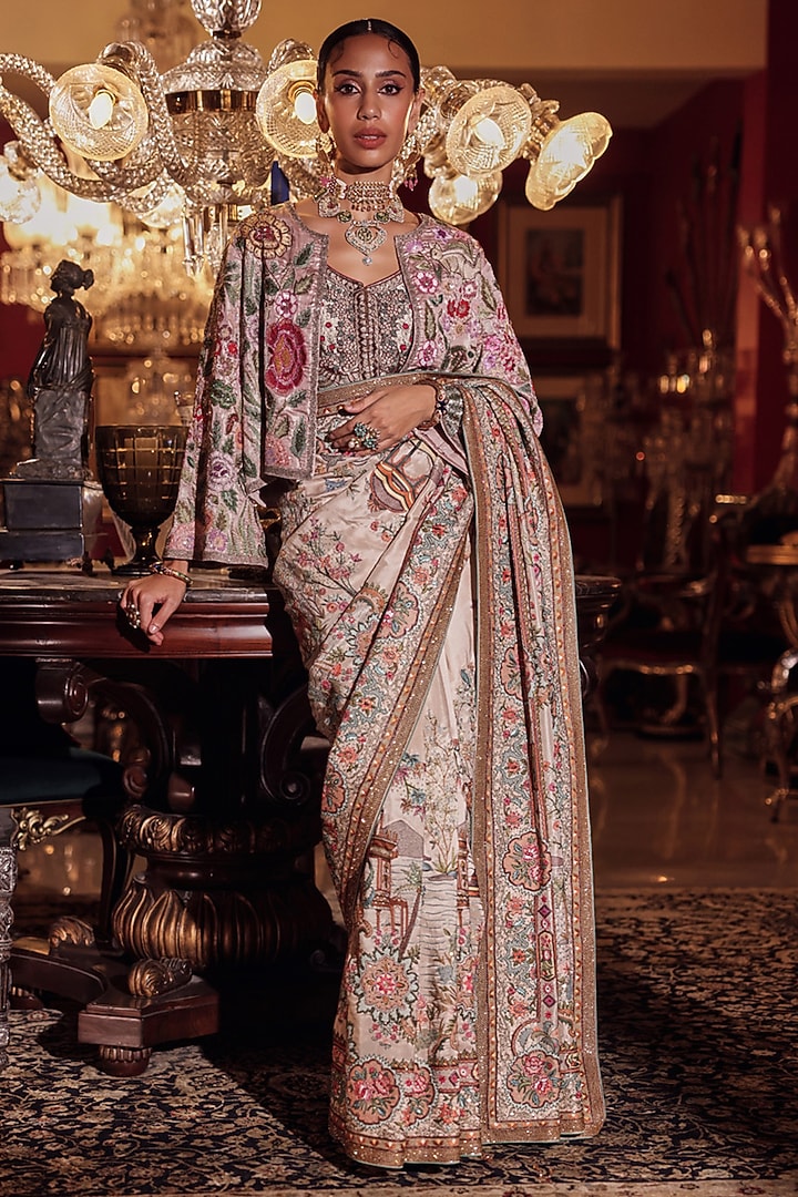 Purple Shaded Lame Bridal Saree Set by Dareaab by Sonia k Mahajan at Pernia's Pop Up Shop