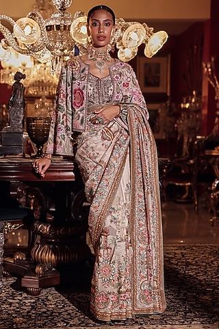 Purple Shaded Lame Saree Set by Dareaab by Sonia k Mahajan