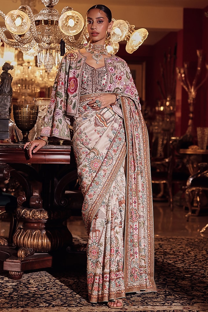 Purple Shaded Lame Bridal Saree Set by Dareaab by Sonia k Mahajan at Pernia's Pop Up Shop