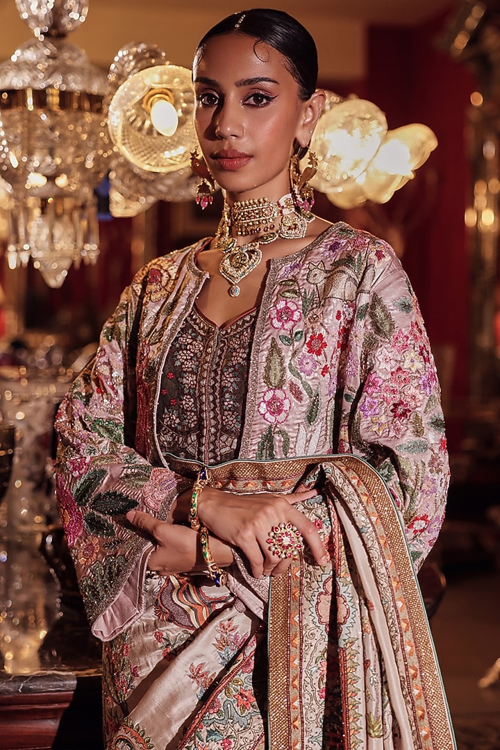 Purple Shaded Lame Bridal Saree Set by Dareaab by Sonia k Mahajan at Pernia's Pop Up Shop