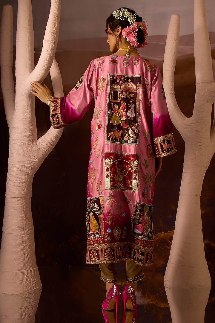 Shaded Pink Premium Floral Motif Kurta Set by Dareaab by Sonia k Mahajan at Pernia's Pop Up Shop