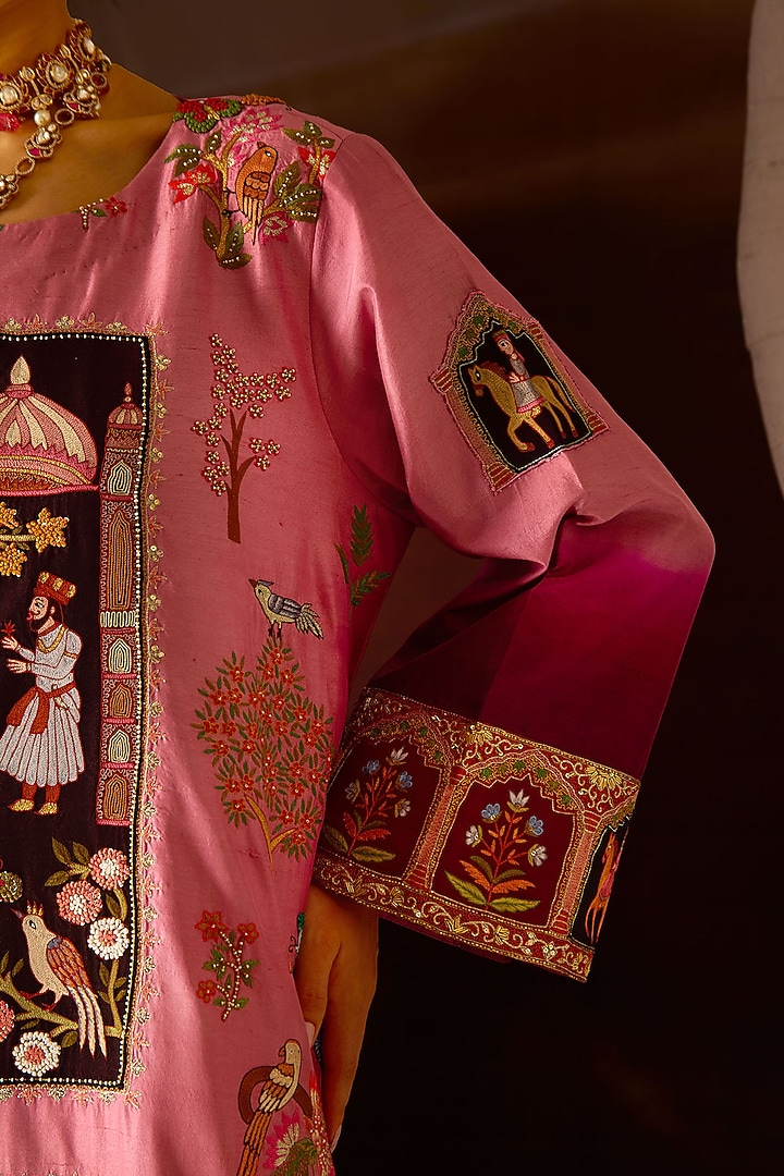 Shaded Pink Premium Floral Motif Kurta Set by Dareaab by Sonia k Mahajan at Pernia's Pop Up Shop