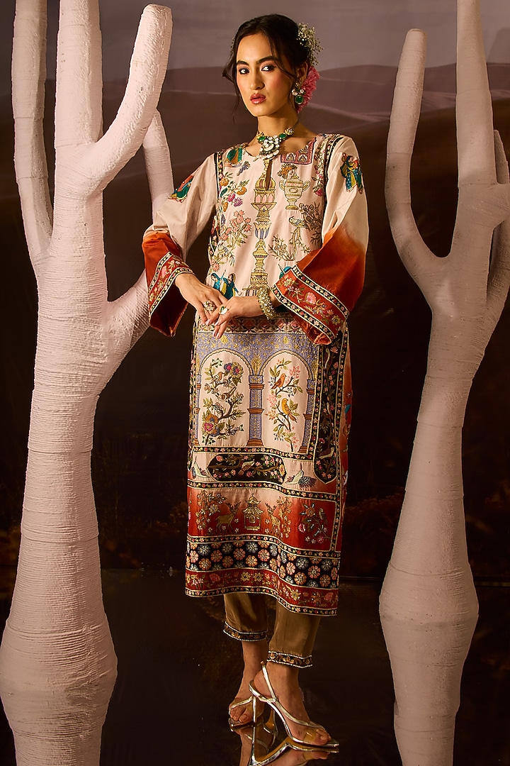 Cream Silk Hand Embroidered Kurta Set by Dareaab by Sonia k Mahajan at Pernia's Pop Up Shop