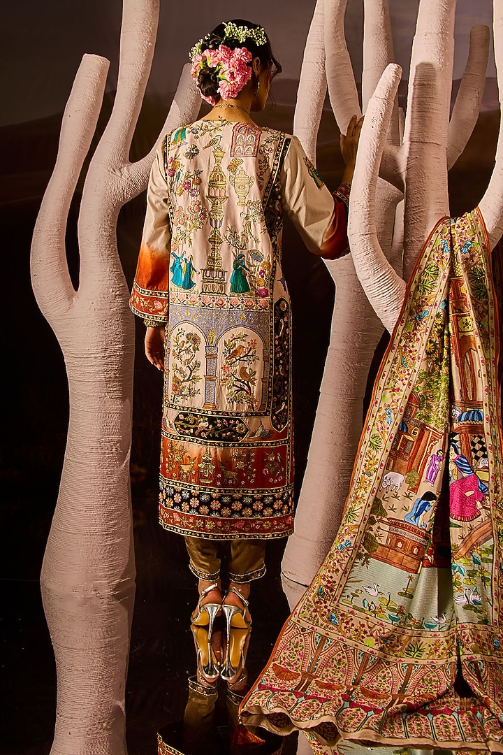 Cream Silk Hand Embroidered Kurta Set by Dareaab by Sonia k Mahajan at Pernia's Pop Up Shop