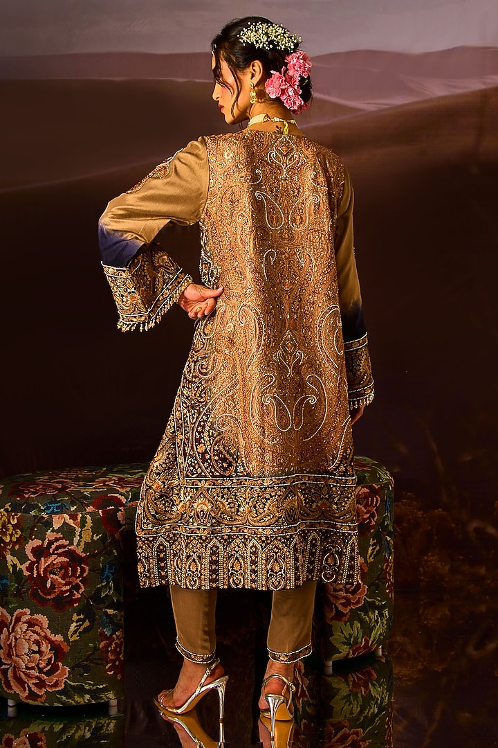Golden Brown Silk Kalamkari Kurta Set by Dareaab by Sonia k Mahajan at Pernia's Pop Up Shop