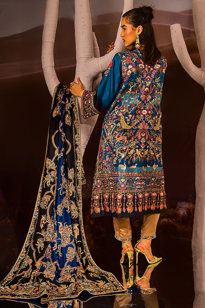 Marine Blue Silk Kurta Set by Dareaab by Sonia k Mahajan at Pernia's Pop Up Shop