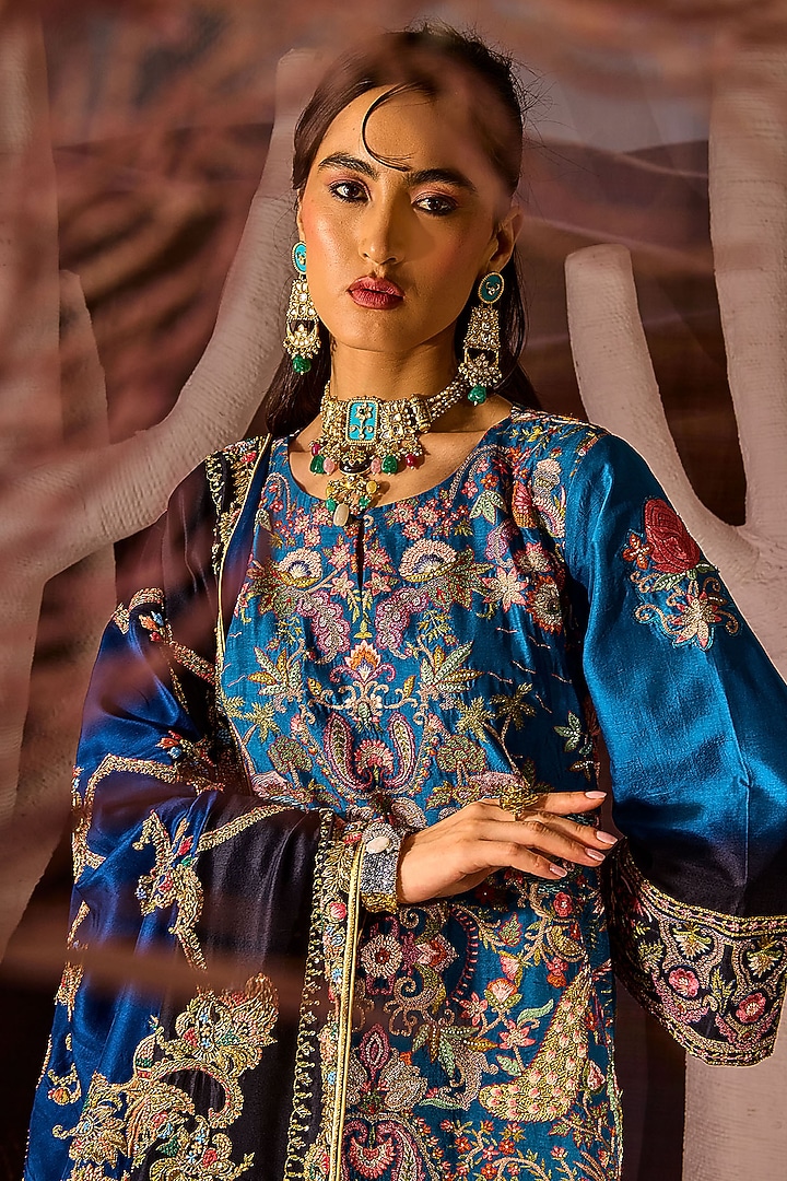 Marine Blue Silk Kurta Set by Dareaab by Sonia k Mahajan at Pernia's Pop Up Shop