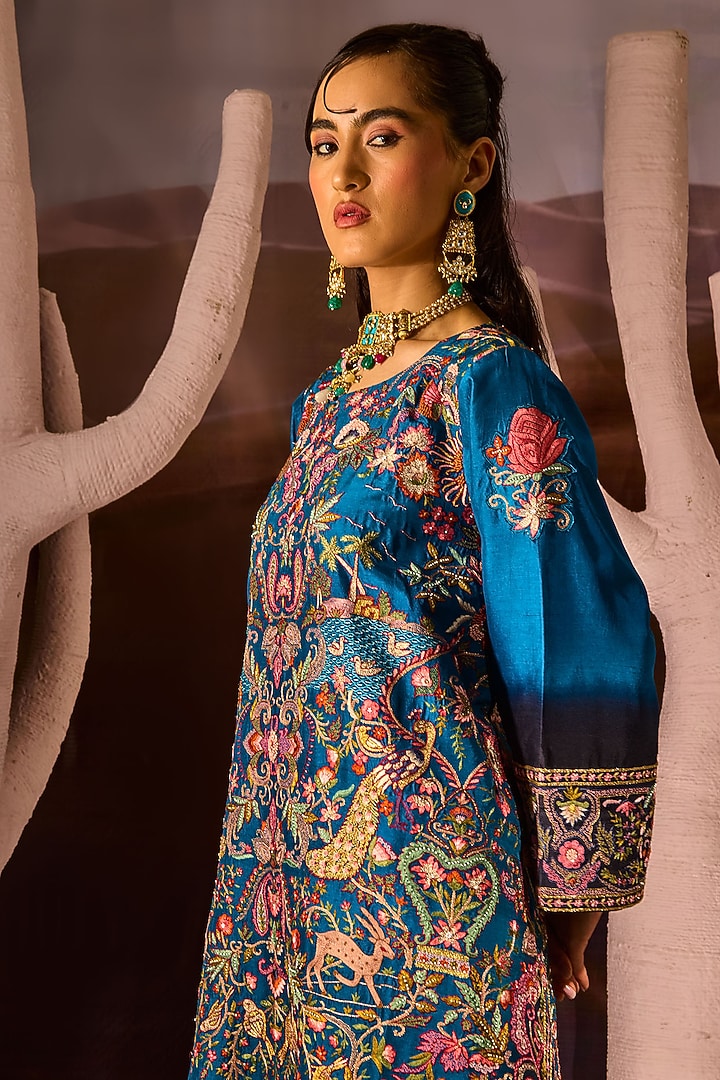 Marine Blue Silk Kurta Set by Dareaab by Sonia k Mahajan at Pernia's Pop Up Shop