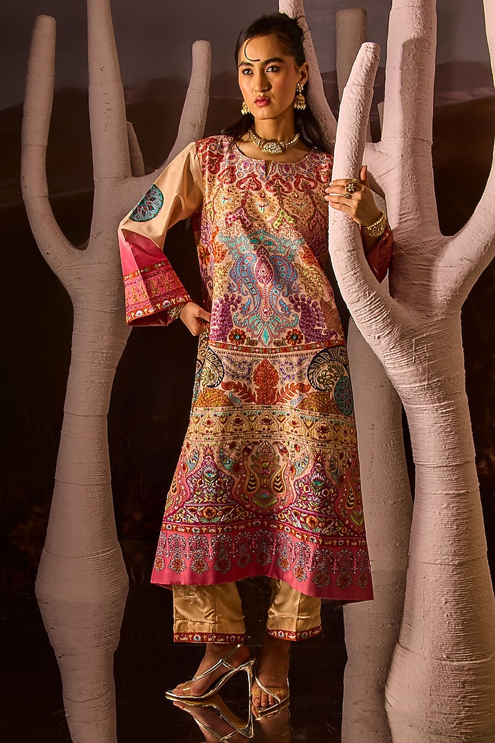 Multi-Colored Silk Kurta Set by Dareaab by Sonia k Mahajan at Pernia's Pop Up Shop