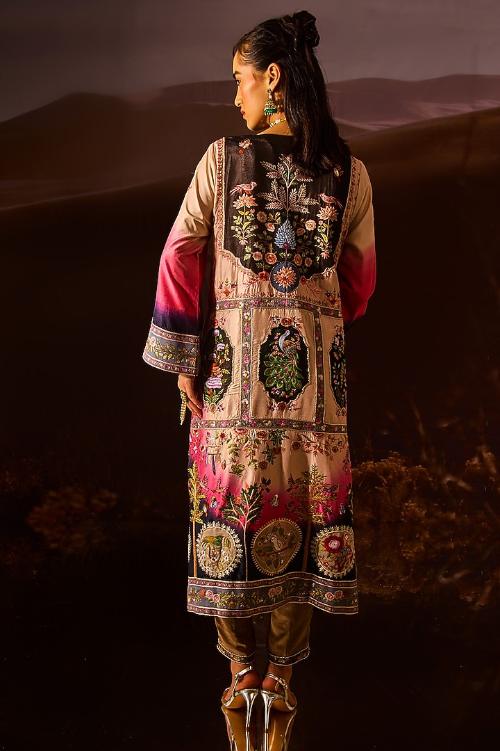 Shaded Pink & Black Silk Kurta Set by Dareaab by Sonia k Mahajan at Pernia's Pop Up Shop