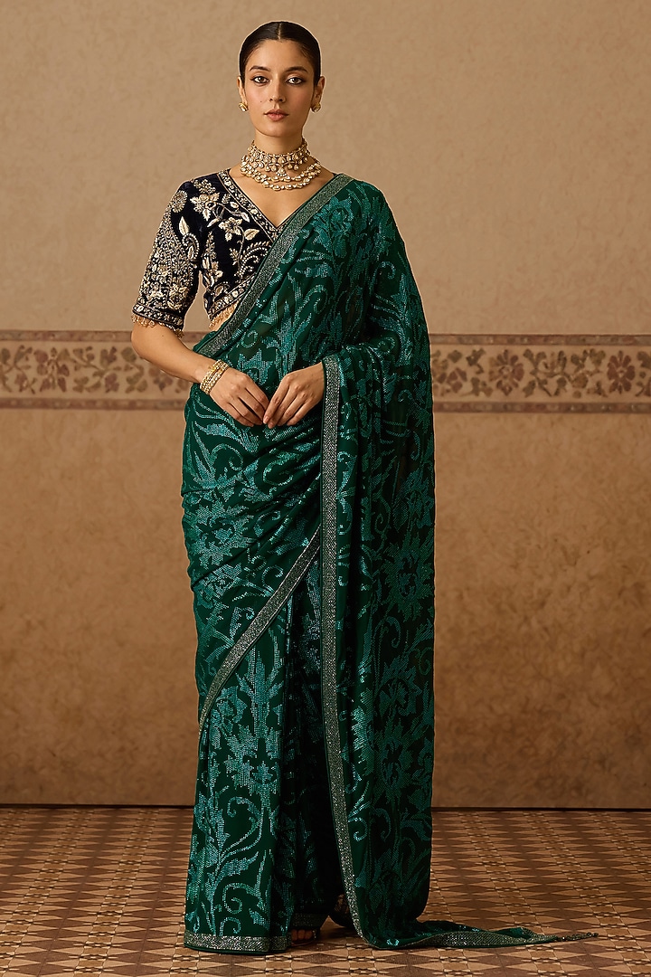 Peacock Green Georgette Mosaic Printed Bridal Saree by Dareaab by Sonia k Mahajan at Pernia's Pop Up Shop