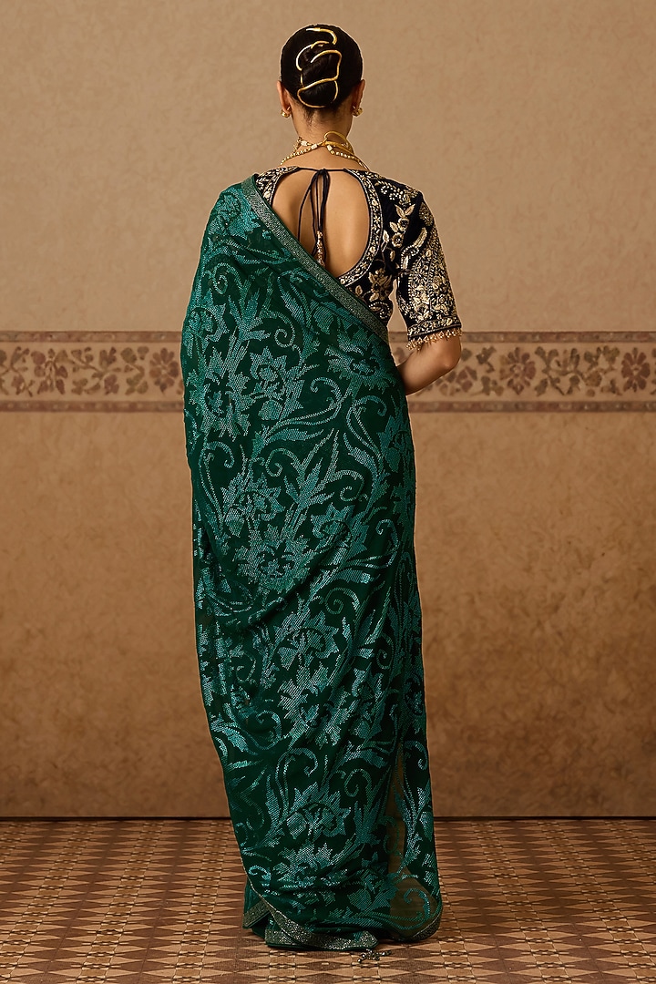 Peacock Green Georgette Mosaic Printed Bridal Saree by Dareaab by Sonia k Mahajan at Pernia's Pop Up Shop