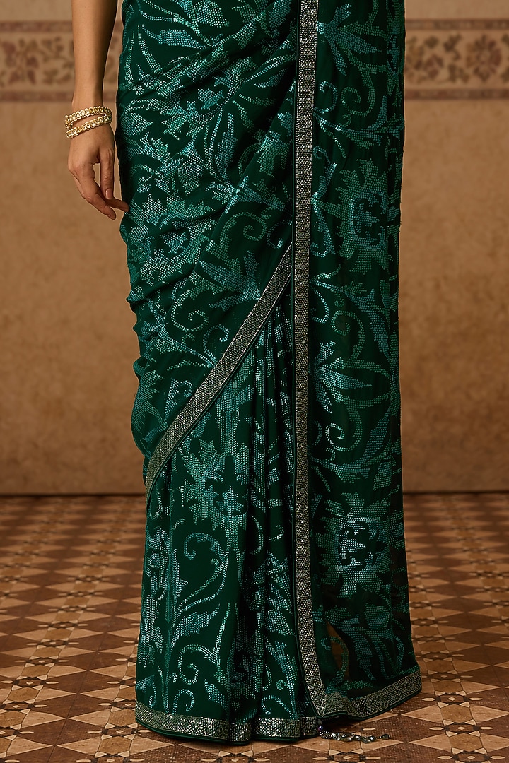 Peacock Green Georgette Mosaic Printed Bridal Saree by Dareaab by Sonia k Mahajan at Pernia's Pop Up Shop