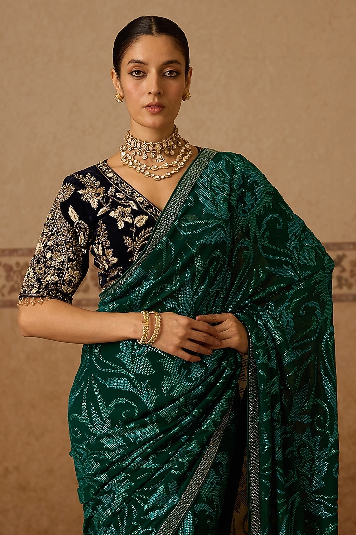 Peacock Green Georgette Mosaic Printed Bridal Saree by Dareaab by Sonia k Mahajan at Pernia's Pop Up Shop