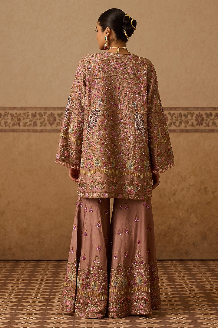 Onion Pink Silk Hand Embroidered Gharara Set by Dareaab by Sonia k Mahajan at Pernia's Pop Up Shop