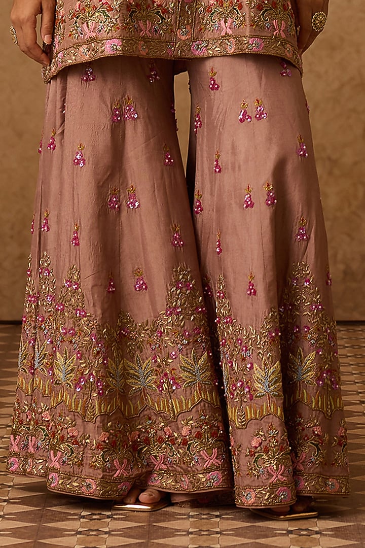 Onion Pink Silk Hand Embroidered Gharara Set by Dareaab by Sonia k Mahajan at Pernia's Pop Up Shop