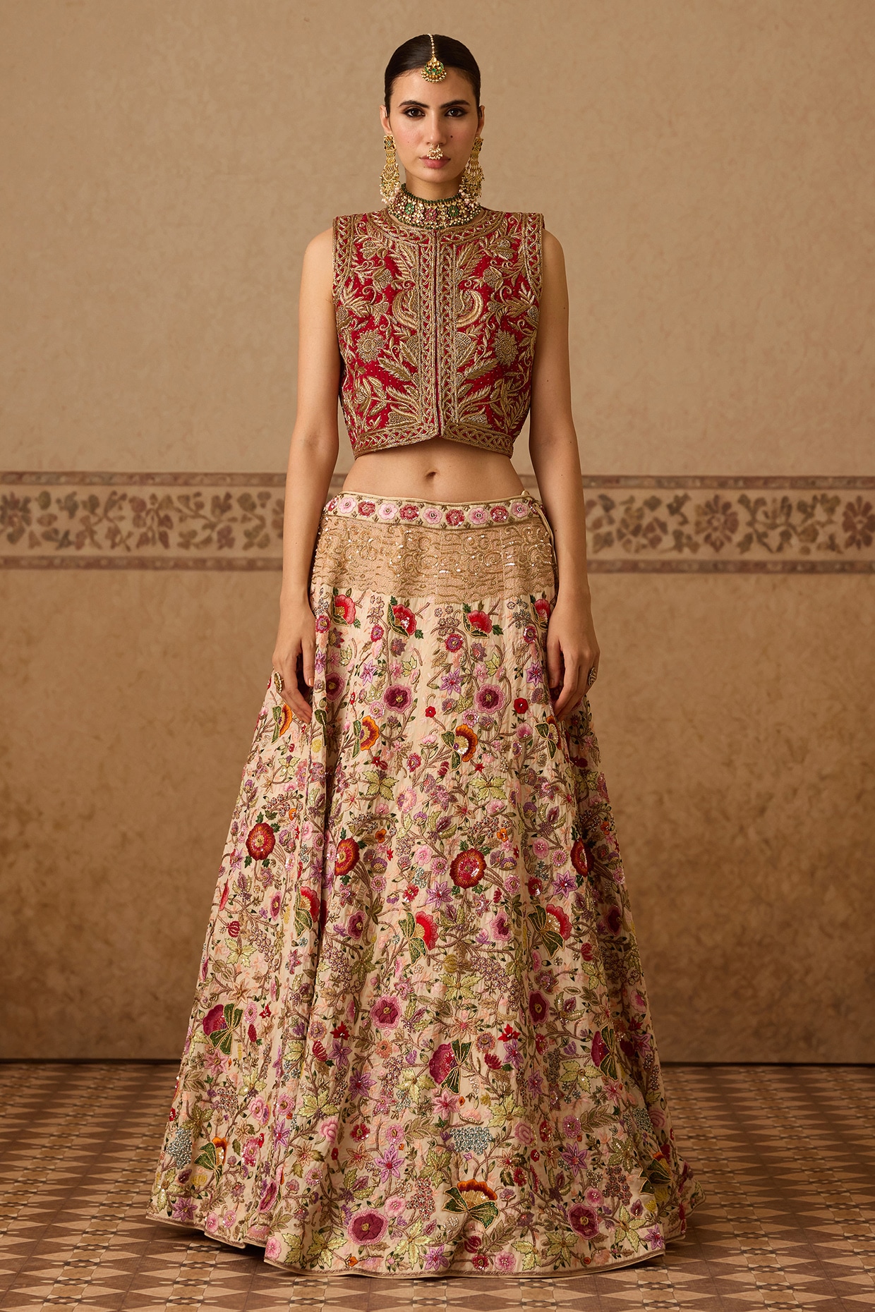 Dareaab by Sonia k Mahajan Salmon Pink Silk Hand Embroidered Bridal Lehenga Set