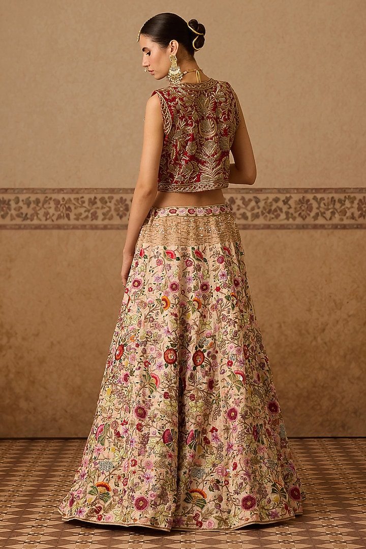 Salmon Pink Silk Hand Embroidered Bridal Bridal Lehenga Set by Dareaab by Sonia k Mahajan at Pernia's Pop Up Shop
