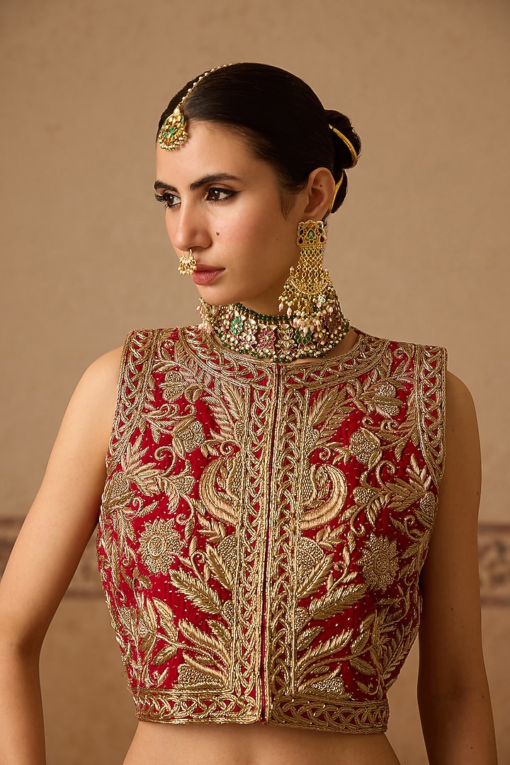 Salmon Pink Silk Hand Embroidered Bridal Bridal Lehenga Set by Dareaab by Sonia k Mahajan at Pernia's Pop Up Shop