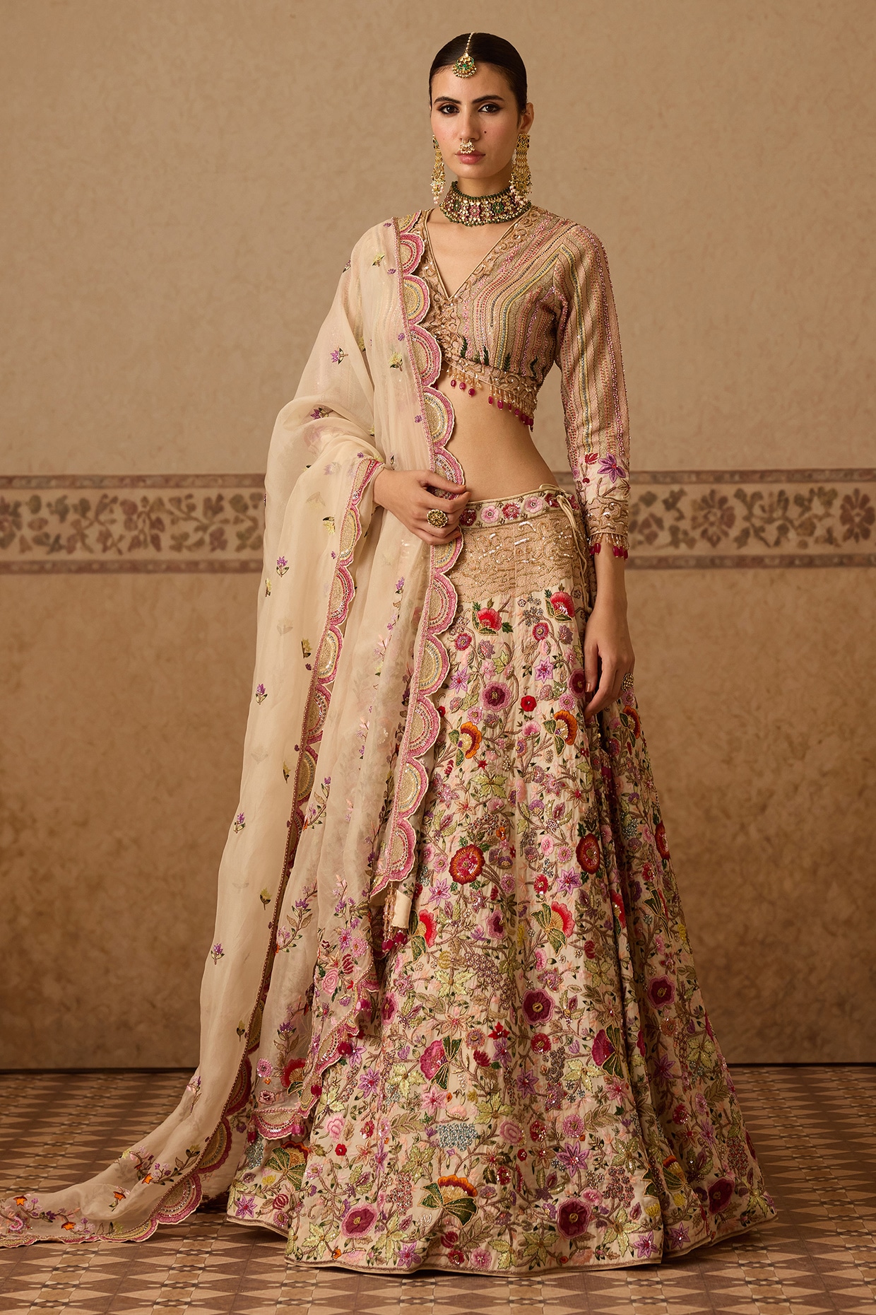 Dareaab by Sonia k Mahajan Salmon Pink Silk Embroidered Bridal Lehenga Set