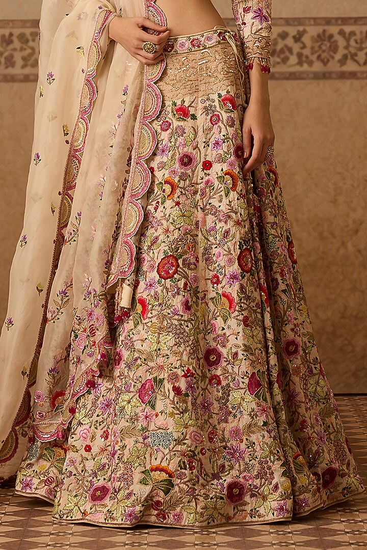Salmon Pink Silk Embroidered Bridal Bridal Lehenga Set by Dareaab by Sonia k Mahajan at Pernia's Pop Up Shop