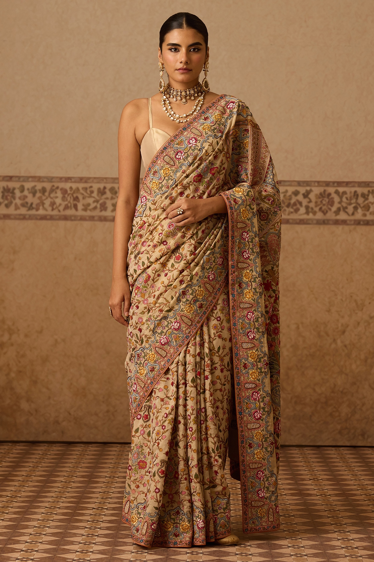Dareaab by Sonia k Mahajan Gold Lame Hand Embroidered Saree Set