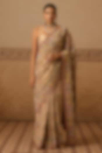 Gold Lame Hand Embroidered Bridal Saree Set by Dareaab by Sonia k Mahajan at Pernia's Pop Up Shop