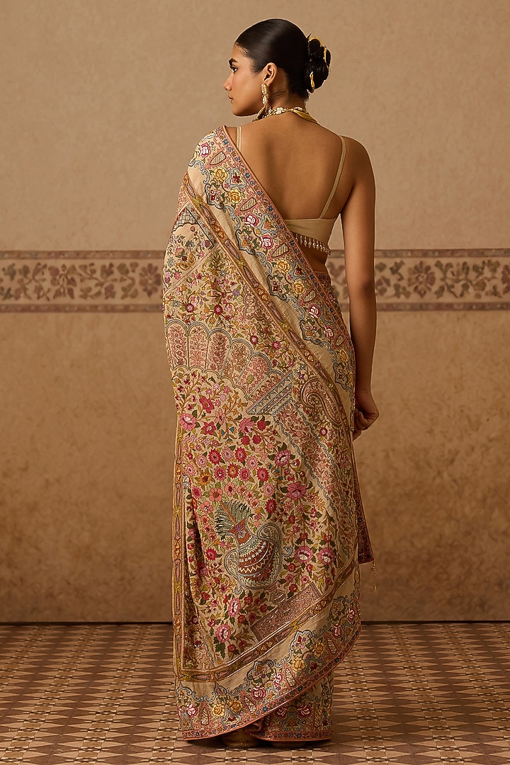 Gold Lame Hand Embroidered Bridal Saree Set by Dareaab by Sonia k Mahajan at Pernia's Pop Up Shop