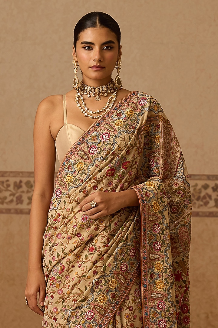 Gold Lame Hand Embroidered Bridal Saree Set by Dareaab by Sonia k Mahajan at Pernia's Pop Up Shop