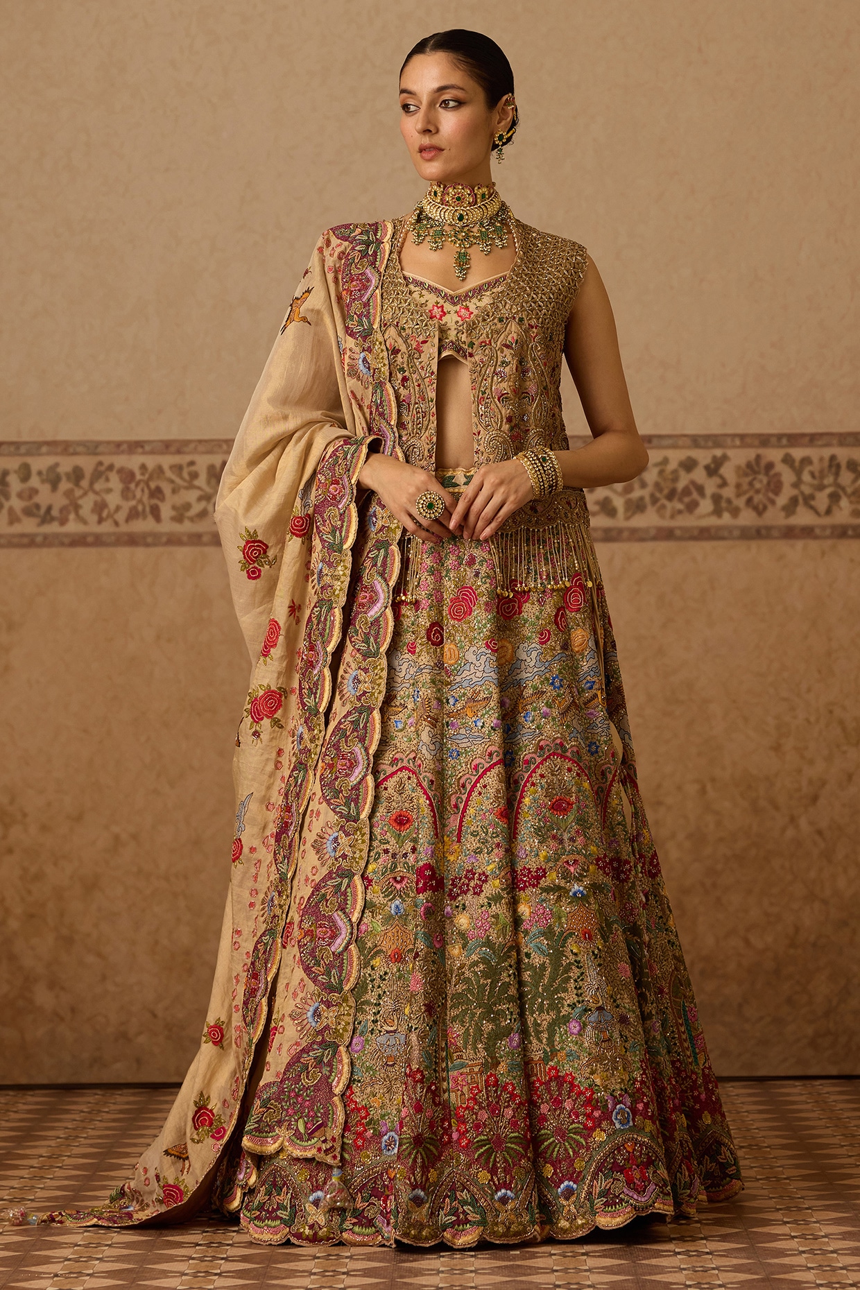 Dareaab by Sonia k Mahajan Gold Lame Hand Embroidered Bridal Lehenga Set