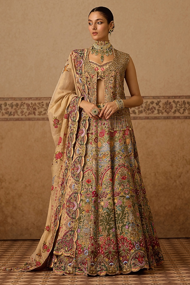 Gold Lame Hand Embroidered Bridal Bridal Lehenga Set by Dareaab by Sonia k Mahajan at Pernia's Pop Up Shop