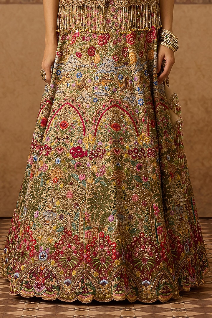 Gold Lame Hand Embroidered Bridal Bridal Lehenga Set by Dareaab by Sonia k Mahajan at Pernia's Pop Up Shop