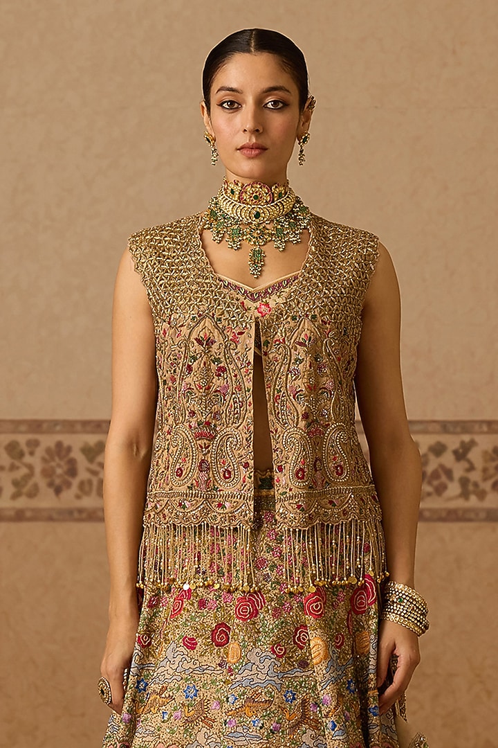 Gold Lame Hand Embroidered Bridal Bridal Lehenga Set by Dareaab by Sonia k Mahajan at Pernia's Pop Up Shop