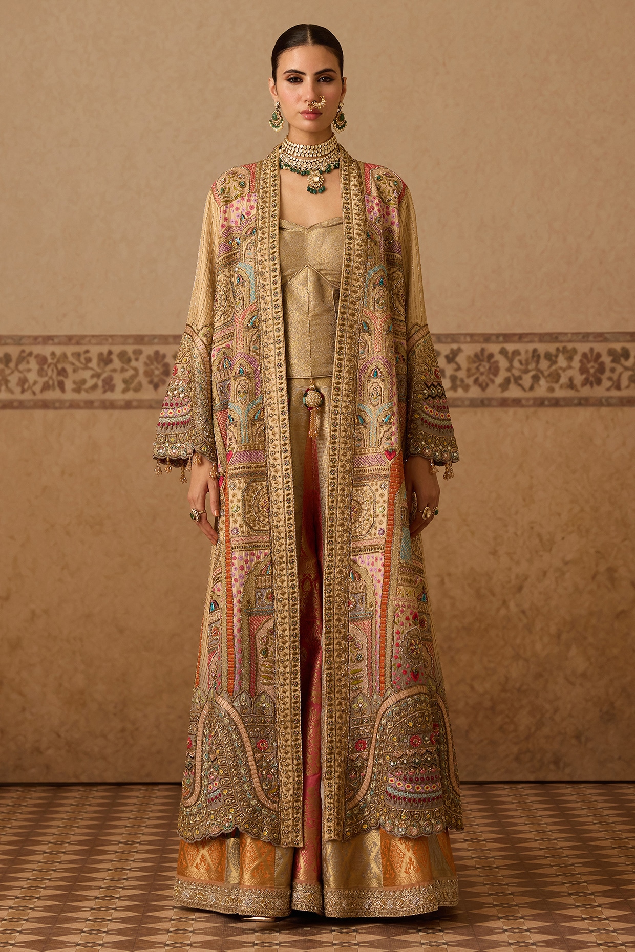 Dareaab by Sonia k Mahajan Gold Silk Hand Embroidered Jacket Set