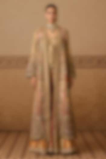 Gold Silk Hand Embroidered Jacket Set by Dareaab by Sonia k Mahajan at Pernia's Pop Up Shop