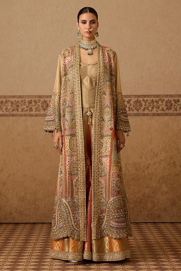 Gold Silk Hand Embroidered Jacket Set by Dareaab by Sonia k Mahajan at Pernia's Pop Up Shop