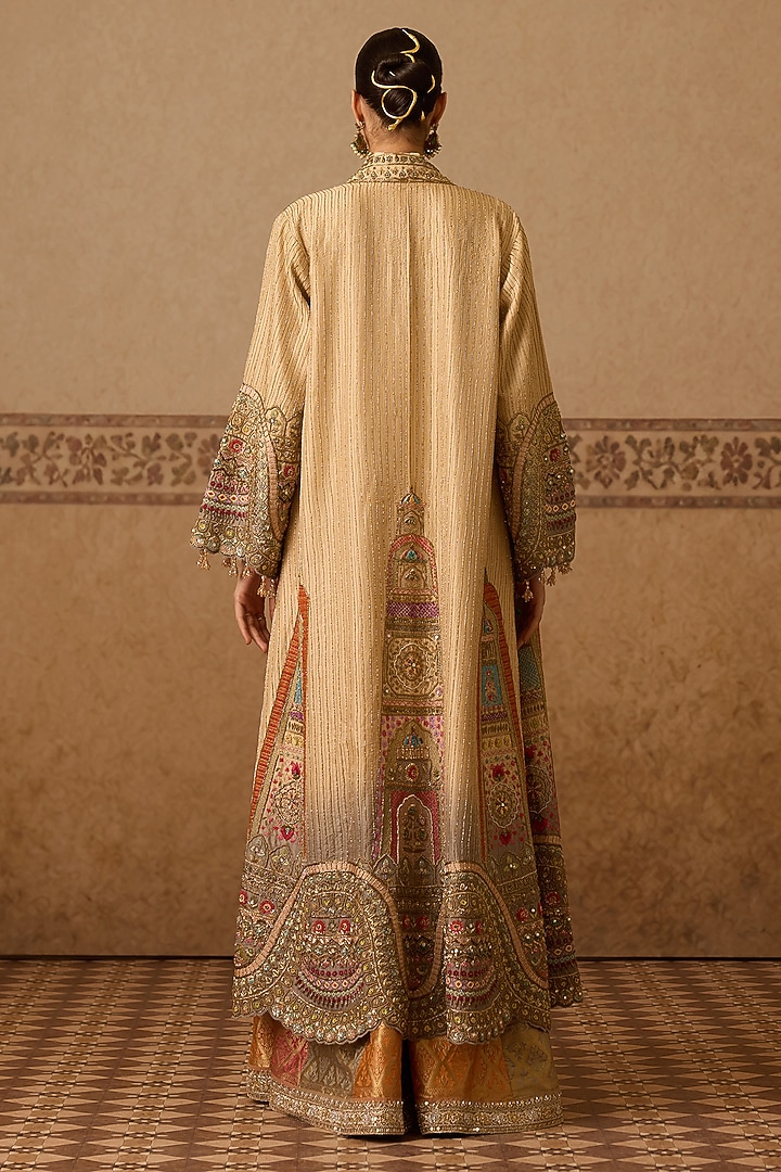 Gold Silk Hand Embroidered Jacket Set by Dareaab by Sonia k Mahajan at Pernia's Pop Up Shop