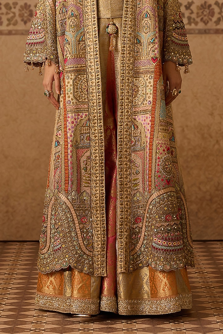 Gold Silk Hand Embroidered Jacket Set by Dareaab by Sonia k Mahajan at Pernia's Pop Up Shop