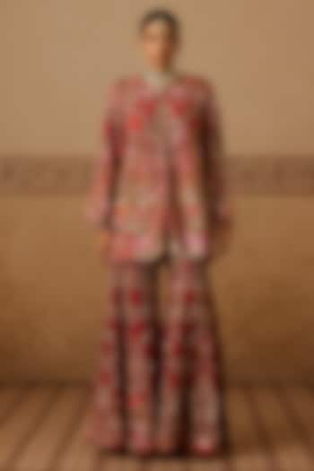 Red Silk Hand Embroidered Gharara Set by Dareaab by Sonia k Mahajan at Pernia's Pop Up Shop