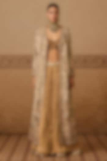 Cream Cotton Tissue Hand Embroidered Jacket Set by Dareaab by Sonia k Mahajan at Pernia's Pop Up Shop