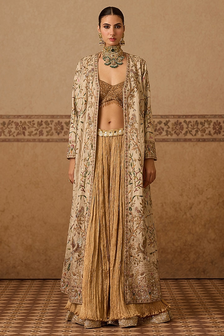 Cream Cotton Tissue Hand Embroidered Jacket Set by Dareaab by Sonia k Mahajan at Pernia's Pop Up Shop