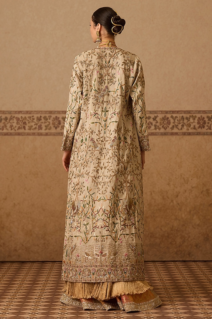 Cream Cotton Tissue Hand Embroidered Jacket Set by Dareaab by Sonia k Mahajan at Pernia's Pop Up Shop