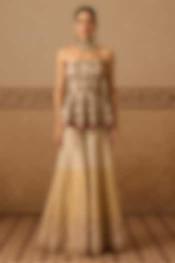 Ivory Cotton Tissue Embroidered Gharara Set by Dareaab by Sonia k Mahajan at Pernia's Pop Up Shop