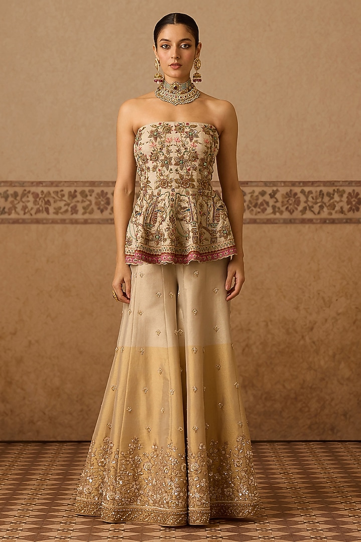 Ivory Cotton Tissue Embroidered Gharara Set by Dareaab by Sonia k Mahajan at Pernia's Pop Up Shop