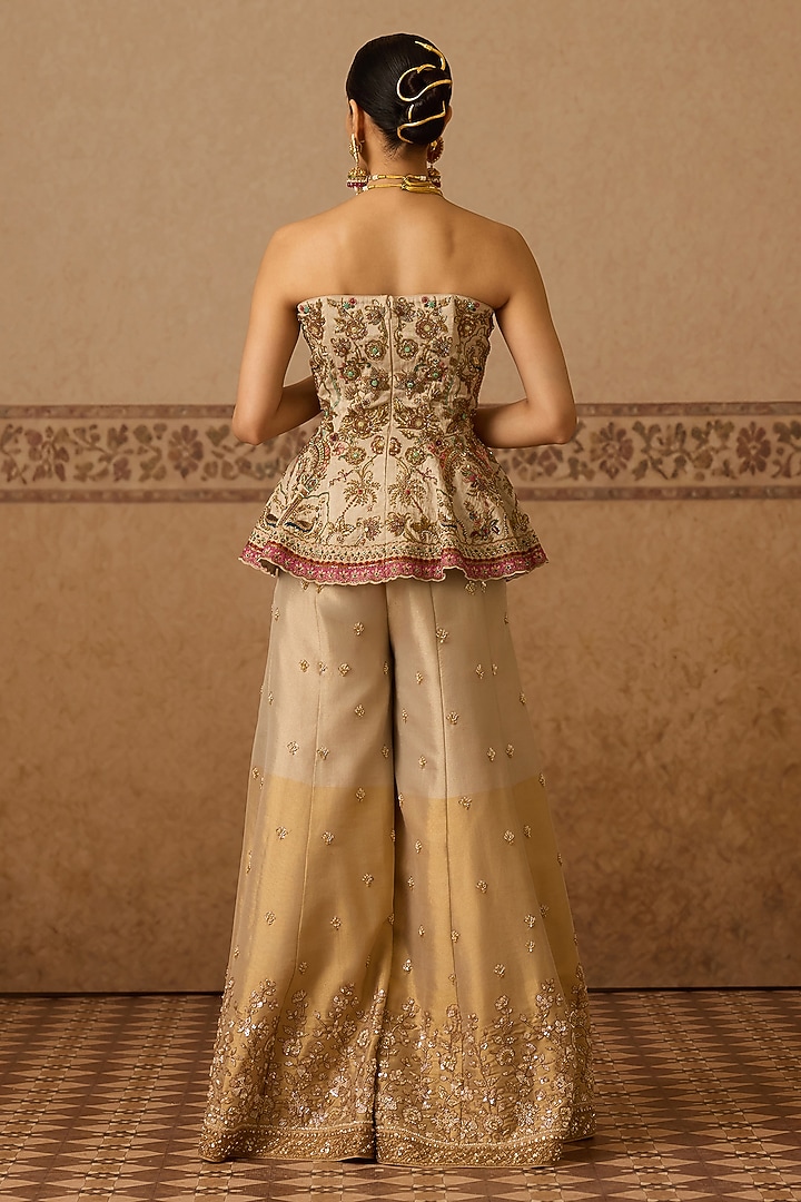 Ivory Cotton Tissue Embroidered Gharara Set by Dareaab by Sonia k Mahajan at Pernia's Pop Up Shop