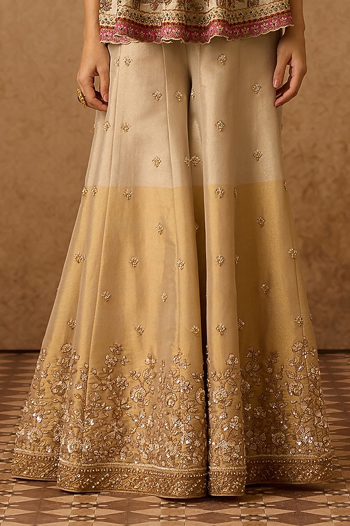 Ivory Cotton Tissue Embroidered Gharara Set by Dareaab by Sonia k Mahajan at Pernia's Pop Up Shop