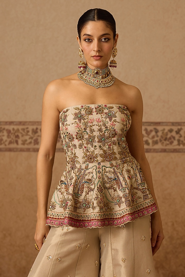 Ivory Cotton Tissue Embroidered Gharara Set by Dareaab by Sonia k Mahajan at Pernia's Pop Up Shop