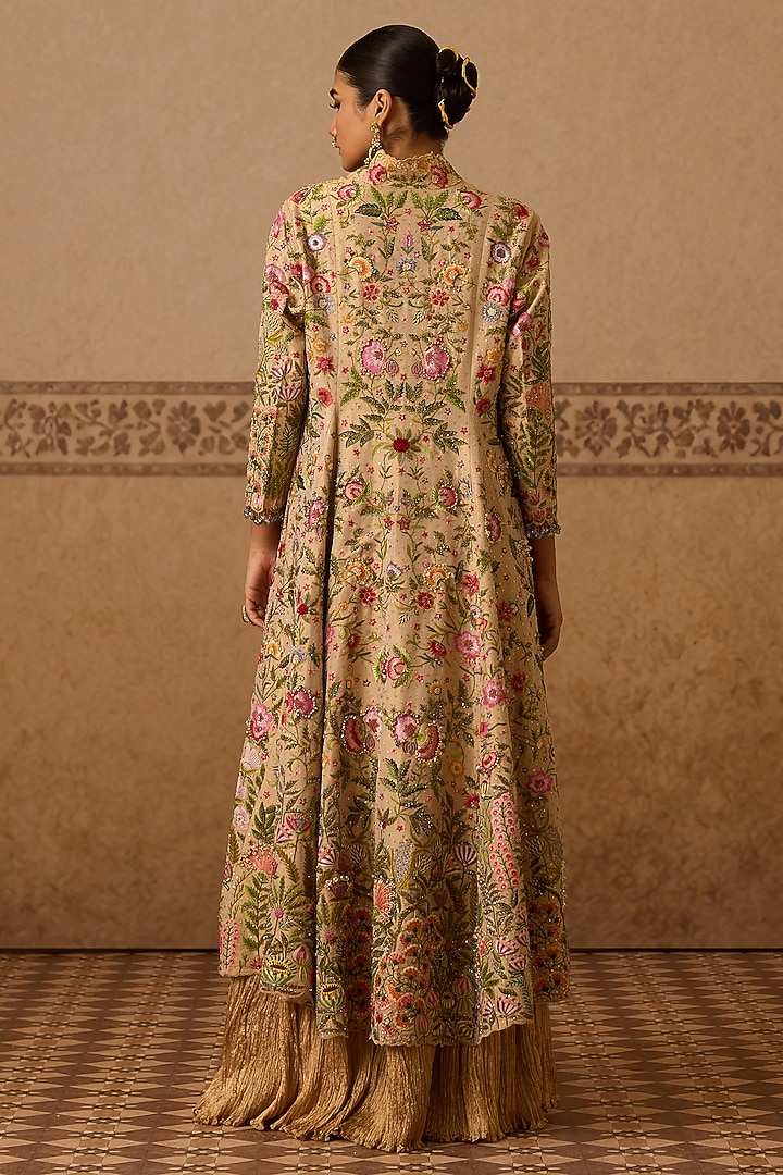 Ivory Cotton Tissue Embroidered Jacket Set by Dareaab by Sonia k Mahajan at Pernia's Pop Up Shop