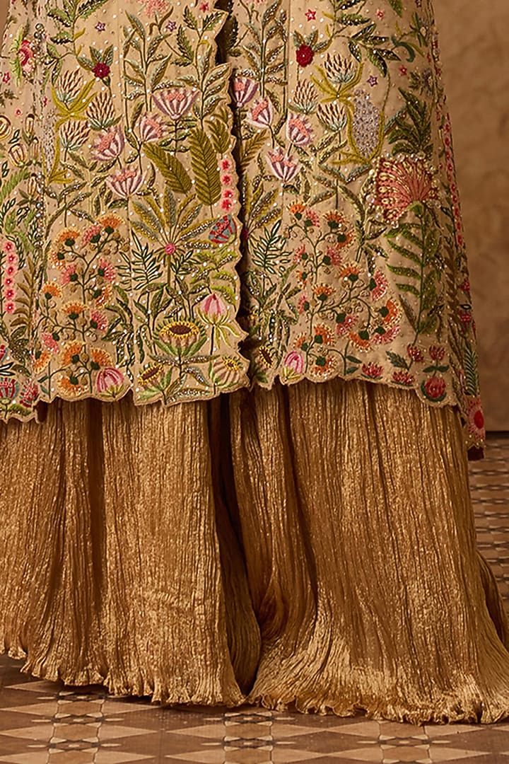 Ivory Cotton Tissue Embroidered Jacket Set by Dareaab by Sonia k Mahajan at Pernia's Pop Up Shop